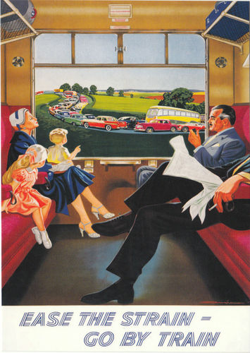 Robert Opie Advertising Postcard - Ease The Strain - Go By Train