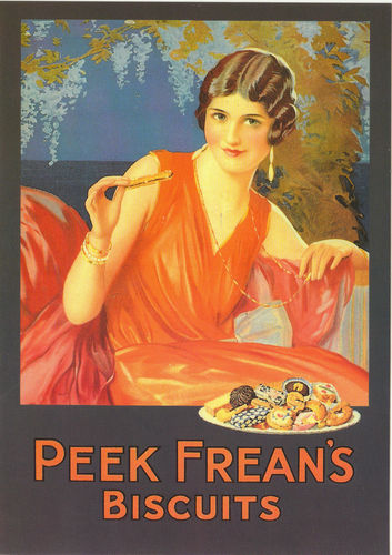 Robert opie advertising postcard - peek frean & co. ltd. - biscuits