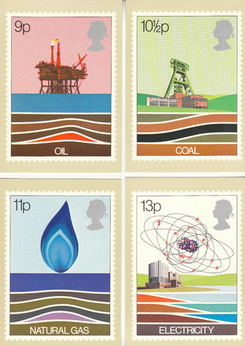 U.k. Post Office - Set Of 4 Energy Resources Postcards - 1978