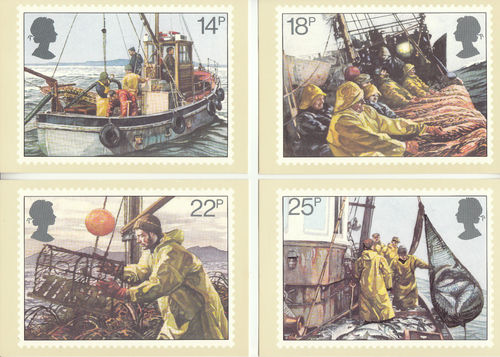 U.k. Post Office - Set Of 4 Fishing Industry Cards - 1981
