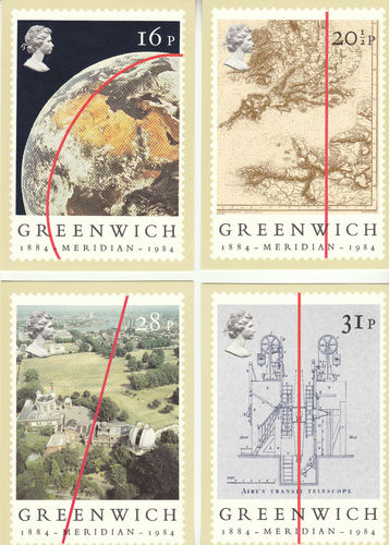 U.k. Post Office - Set Of 4 Greenwich Meridian Centenary Cards - 1984