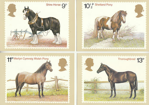 U.k. Post Office - Set Of 4 Horses Postcards - 1978
