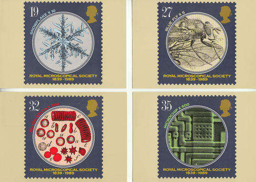 U.k. Post Office - Set Of 4 Royal Microscopical Society Cards - 1989
