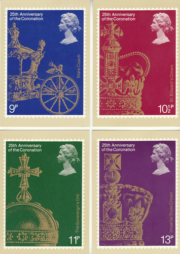 U.k. Post Office - Set Of 4 Royalty Coronation 25th Anniv. Postcards - 1978
