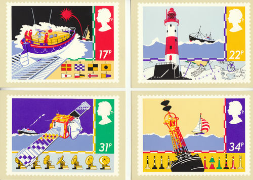 U.k. Post Office - Set Of 4 Safety At Sea Cards - 1985