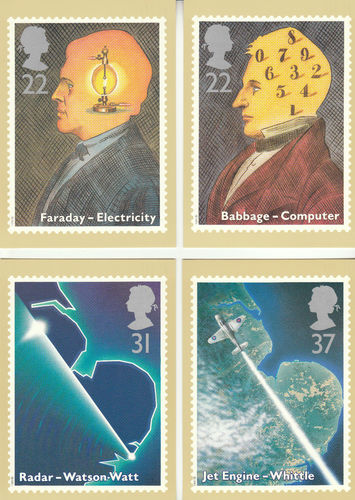 U.k. Post Office - Set Of 4 Scientific Achievements Cards - 1991