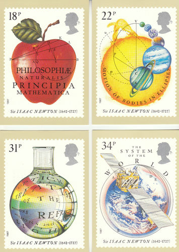 U.k. Post Office - Set Of 4 Sir Isaac Newton Cards - 1987