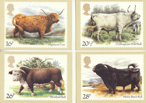 U.k. Post Office - Set Of 5 British Cattle Cards - 1984