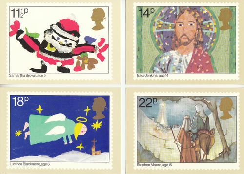 U.k. Post Office - Set Of 5 Christmas Childrens Pictures Cards - 1981