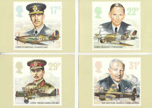 U.k. Post Office - Set Of 5 History Of The R.a.f. Cards - 1986
