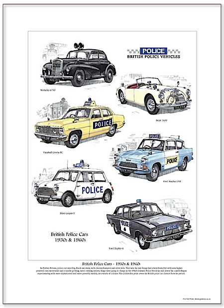 Golden Era Print - British Police Cars - 1950s & 1960s